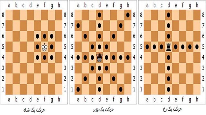 حرکت شاه، وزیر و رخ در شطرنج